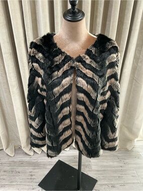 Faux Fur Zebra-Stripe Coat - Black & Cream